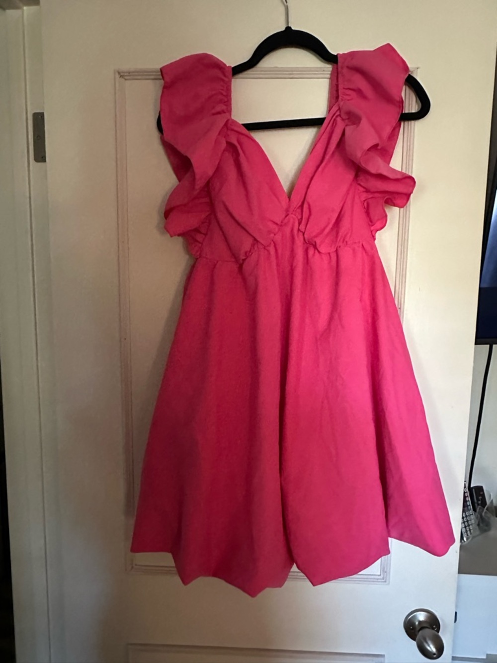 Womens Formal Ruffle-Sleeve Dress in Bright Pink large 10-12